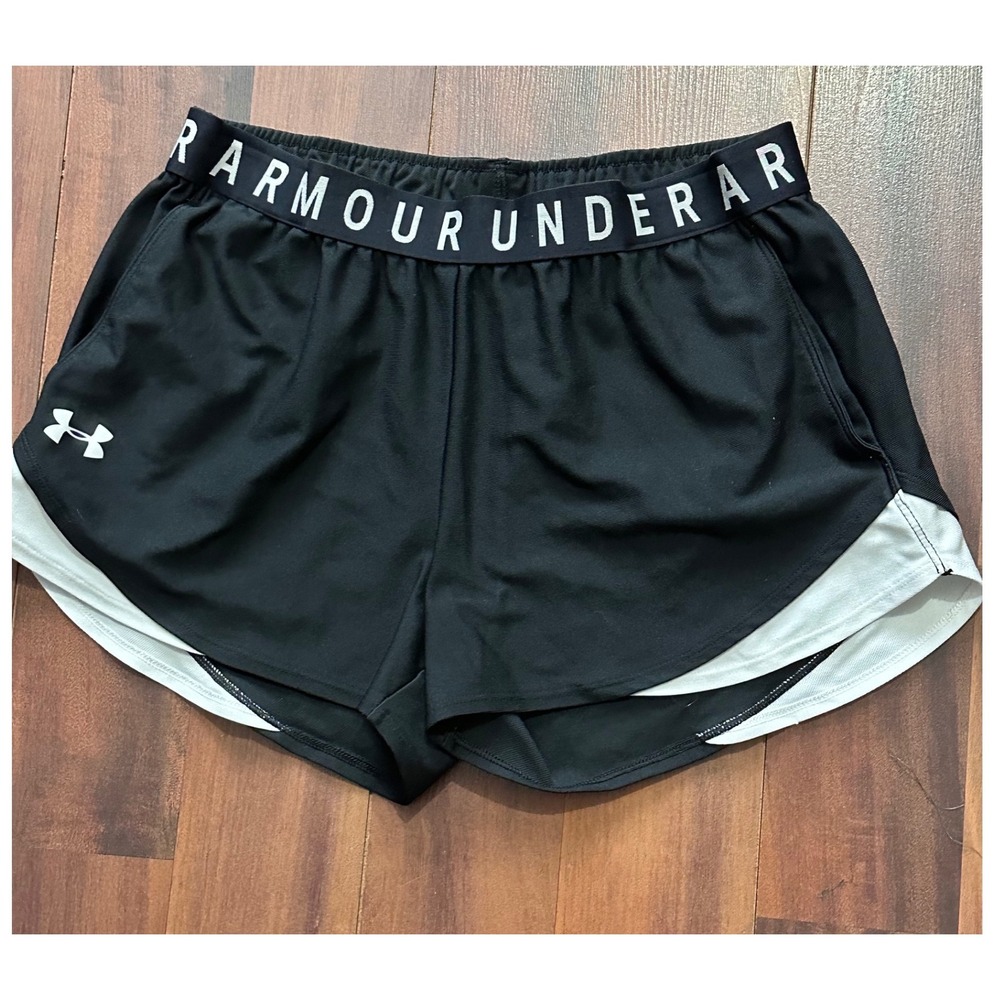Under Armour Play Up 3.0 Twist Shorts Womens Medium Black White HeatGear 1344552